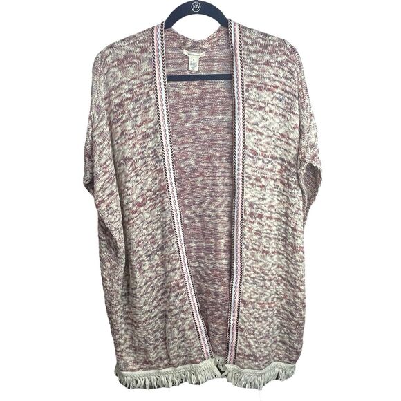 Westbound Plus 2X Shawl Poncho Cardigan Fringe Tribal Trim Boho Knit Sweater - Picture 2 of 7